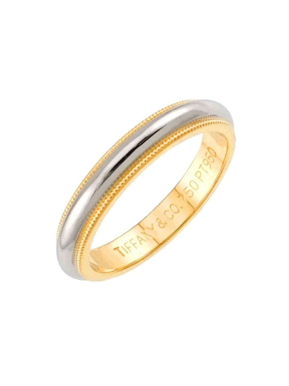 Tiffany & Co Milgrain Band Ring Platinum Pt 18k YG 750 Together